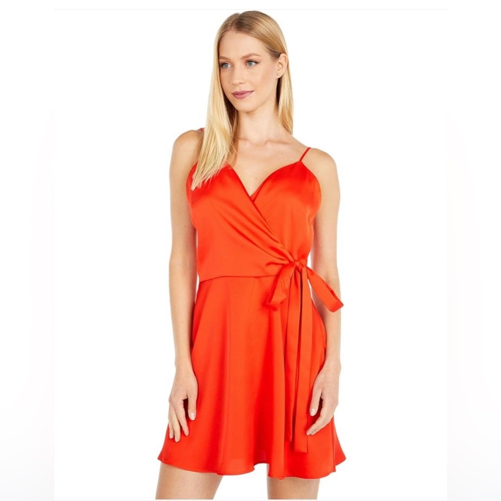 2/$20 - Wayf Orange Wrap Surplice Neck & Flared Cocktail, Prom or Party Dress